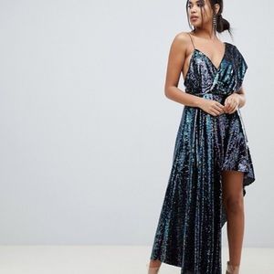 ASOS sequin midaxi dress with drape shoulder